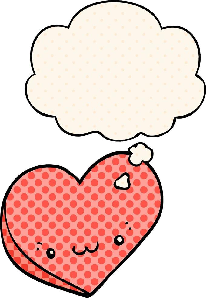 cartoon love heart with face and thought bubble in comic book style vector