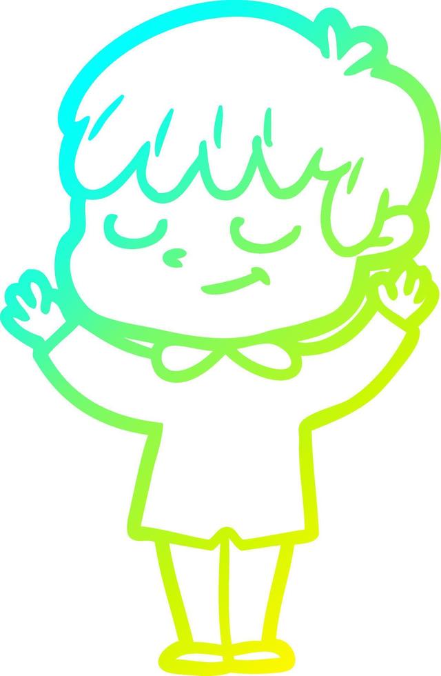 cold gradient line drawing cartoon happy boy vector
