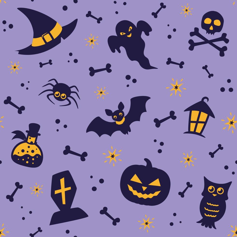 Seamless Pattern with Silhouette Halloween Elements vector