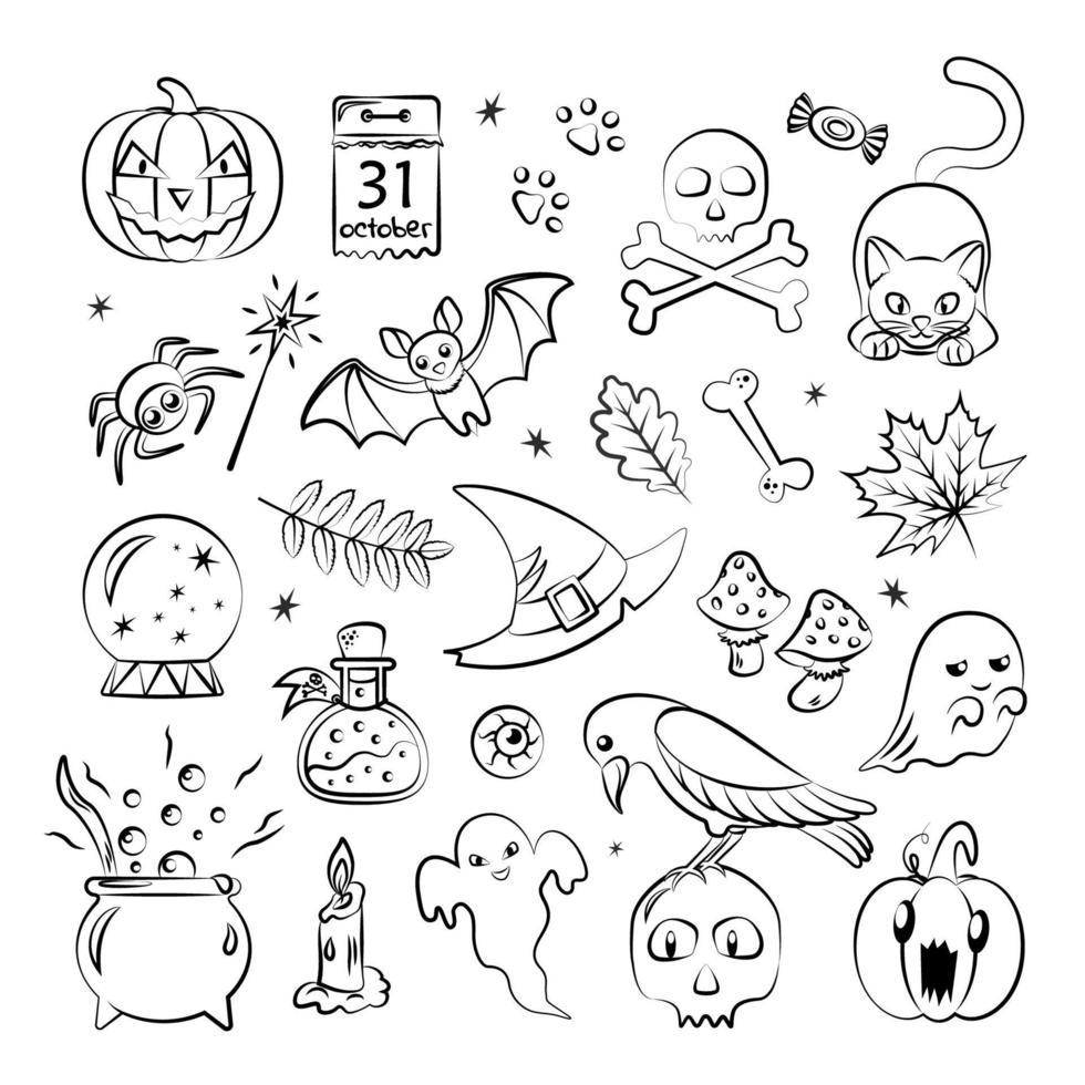 Collection of Traditional Halloween Outline Elements vector