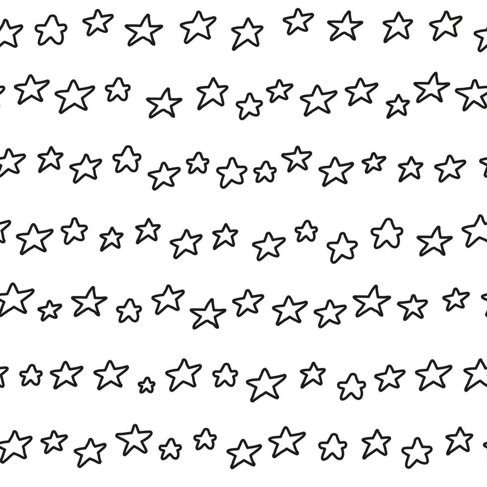Black and white seamless pattern with doodle outline abstract stars. vector