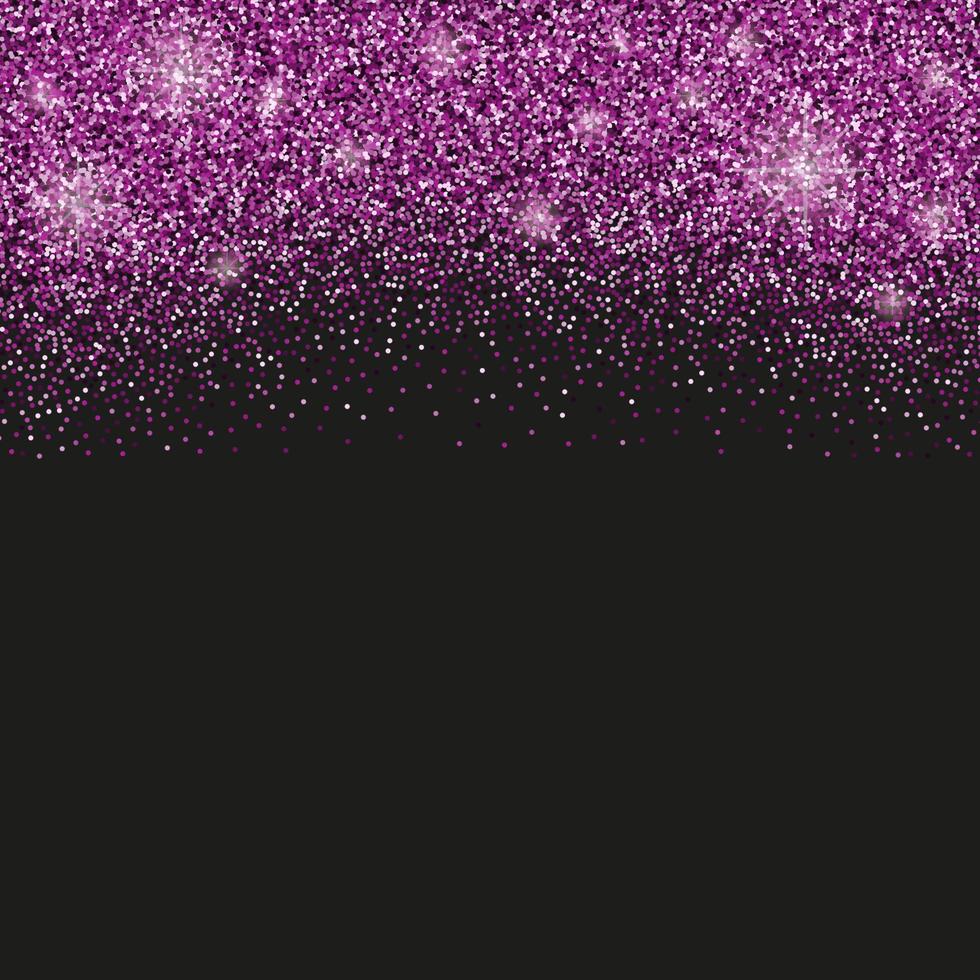 Black background with violet glitter sparkles or confetti and space for text. vector