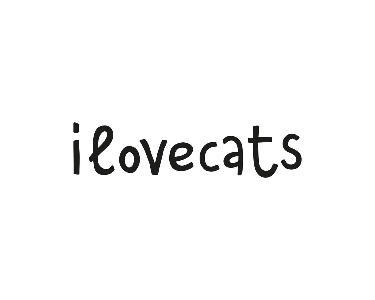 letras escritas a mano simples me encantan los gatos aislados sobre fondo blanco. concepto del día de san valentín. vector