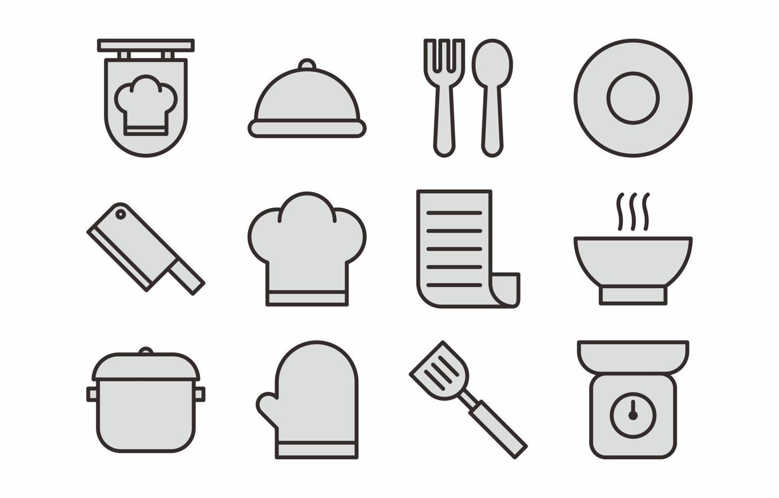 colección de iconos de línea simple de cocina de chef vector