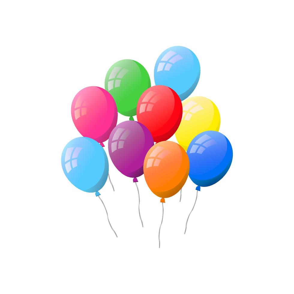 Bunch of colorful flat helium balloons isolated on white background. vector