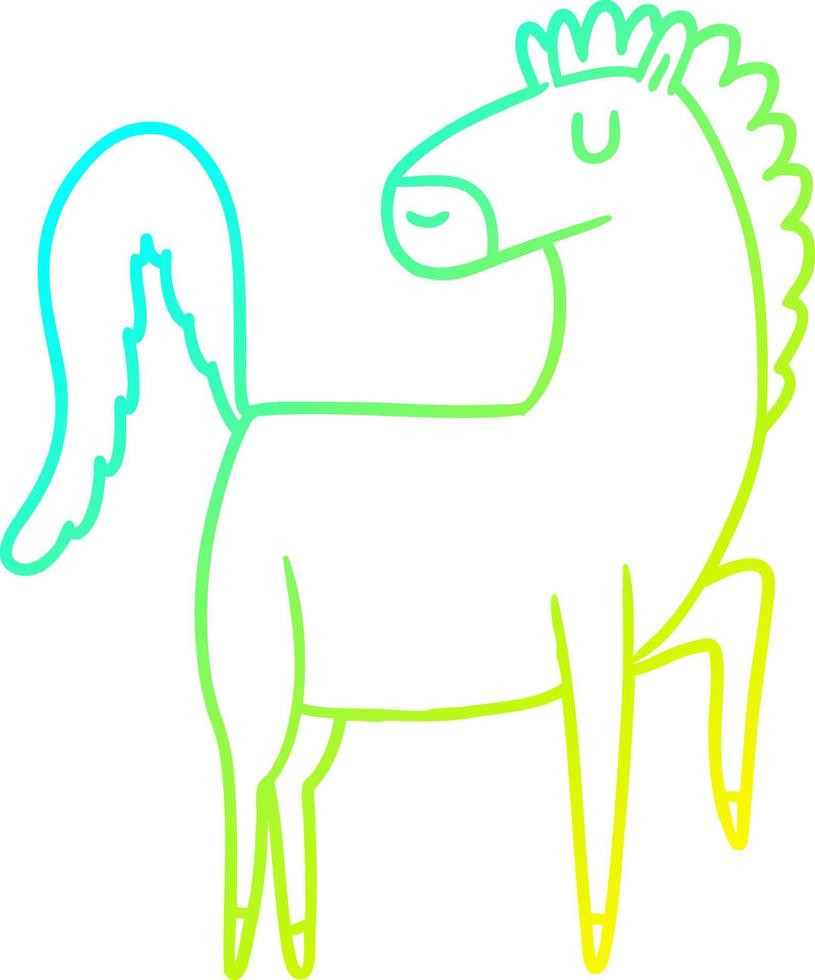 cold gradient line drawing happy cartoon horse vector