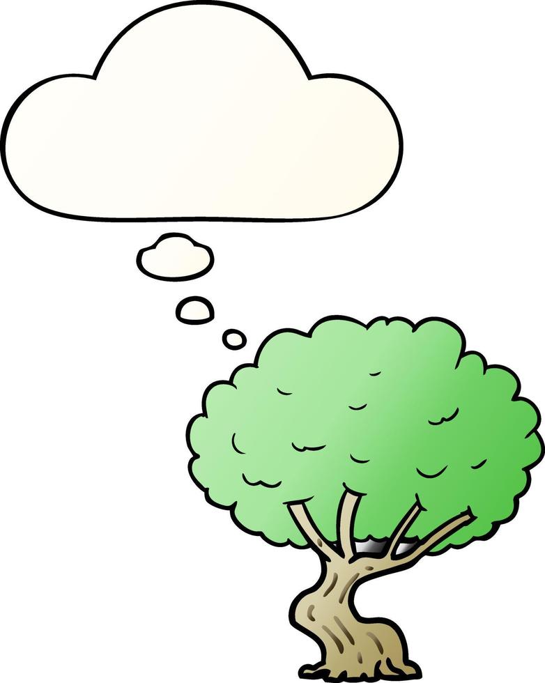 cartoon tree and thought bubble in smooth gradient style vector