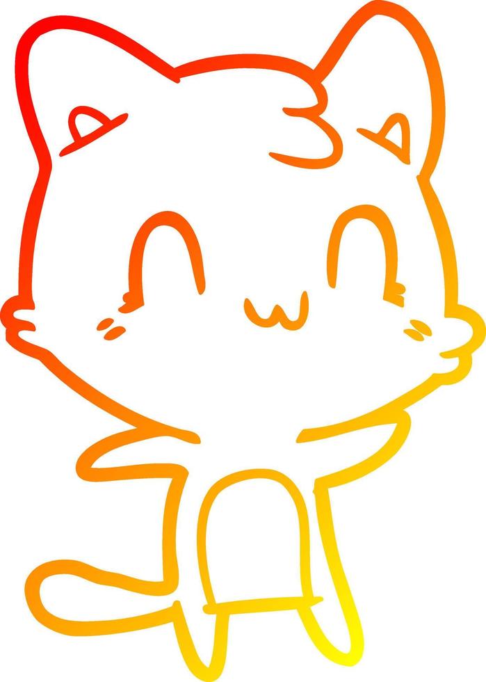 línea de gradiente cálido dibujo gato feliz de dibujos animados vector