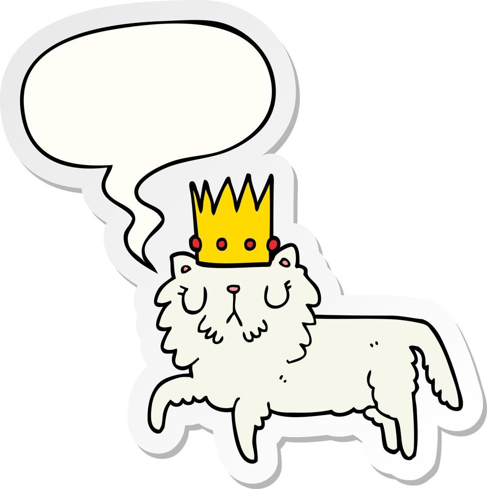 cartoon cat wearing crown and speech bubble sticker vector