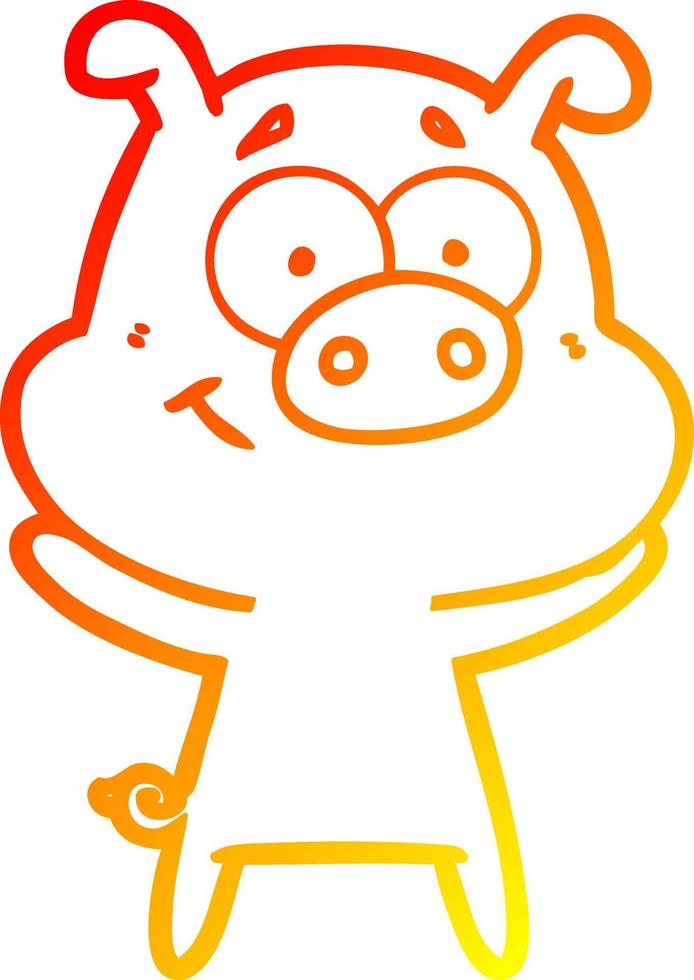 warm gradient line drawing happy cartoon pig vector