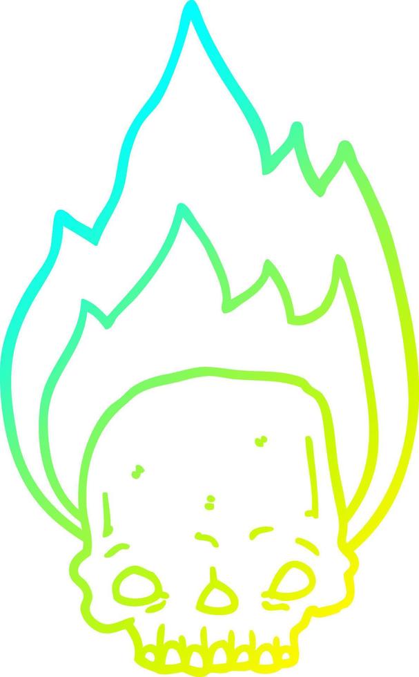 cold gradient line drawing spooky cartoon flaming skull vector