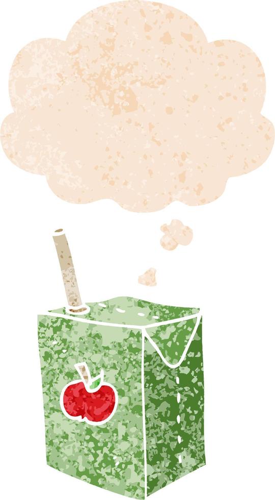 cartoon apple juice box and thought bubble in retro textured style vector