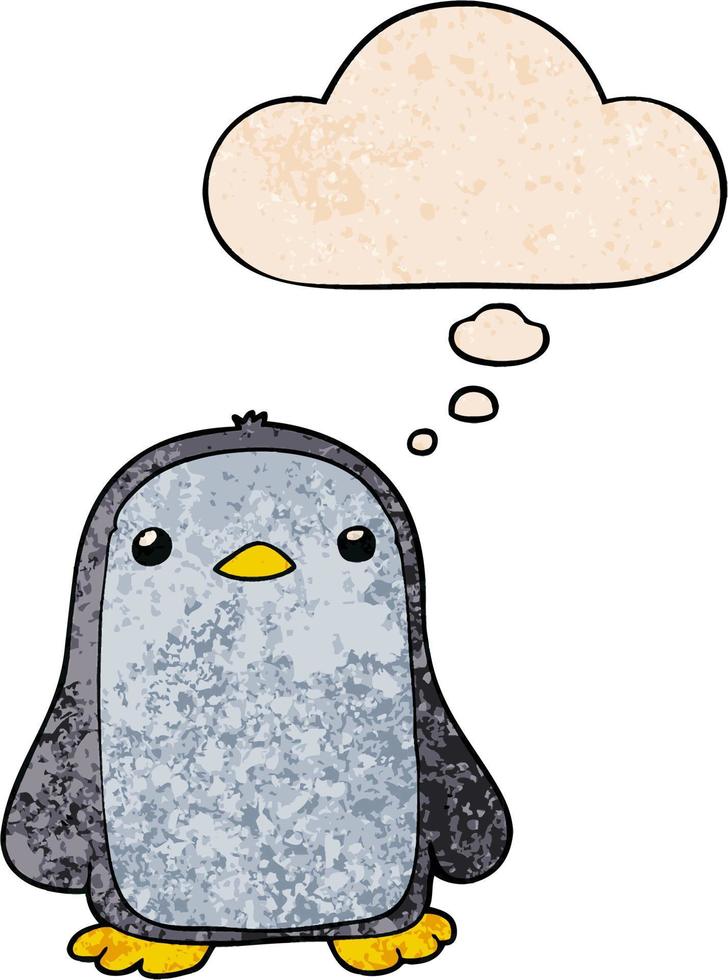 cute cartoon penguin and thought bubble in grunge texture pattern style vector