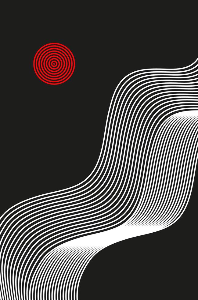 Background with vibrant line waves. Optical illusion. Squiggle thin curves. Minimal modern monochrome art. Abstract tech striped graphics. vector