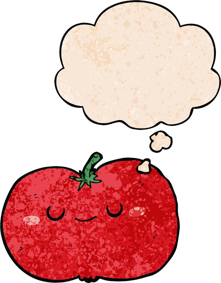 cartoon apple and thought bubble in grunge texture pattern style vector