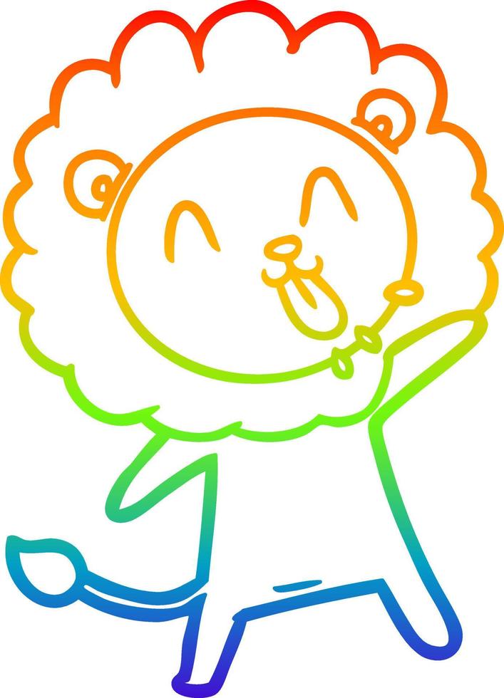 rainbow gradient line drawing happy cartoon lion vector