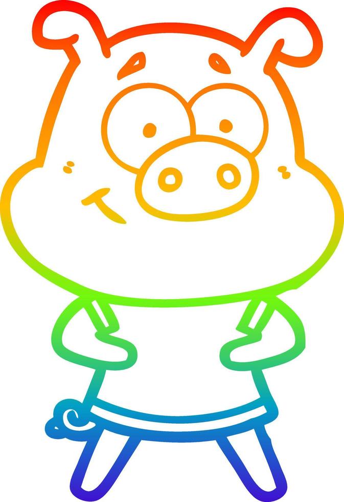 rainbow gradient line drawing happy cartoon pig vector