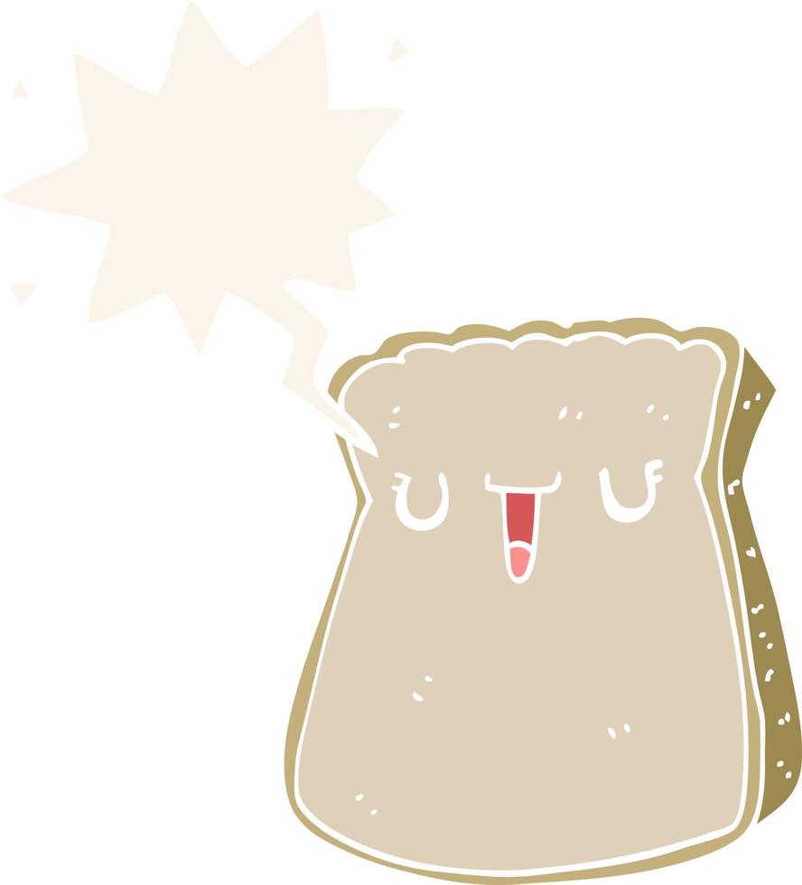 cartoon slice of bread and speech bubble in retro style vector