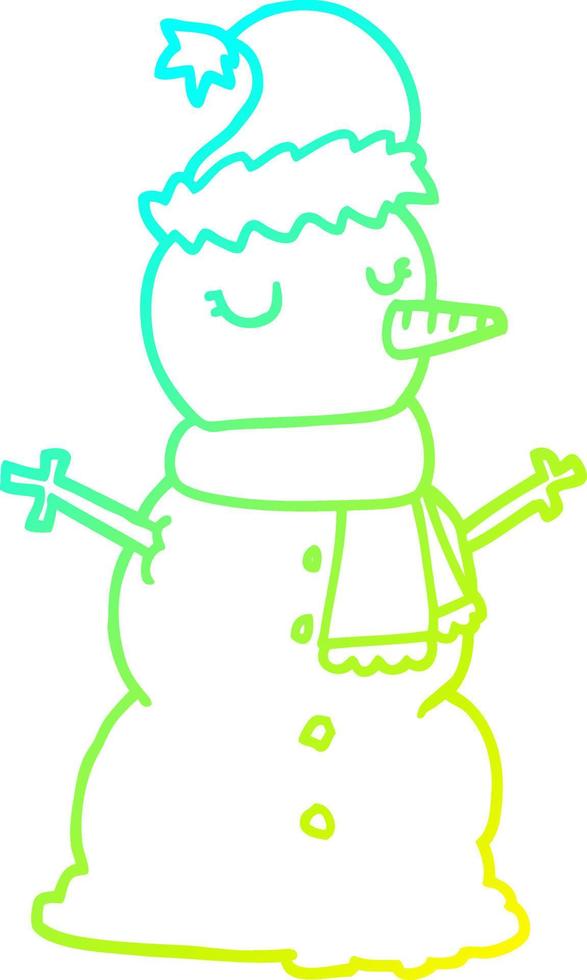 cold gradient line drawing cartoon snowman vector