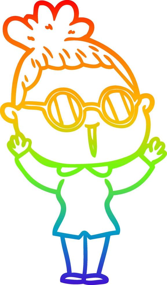 rainbow gradient line drawing cartoon woman wearing spectacles vector