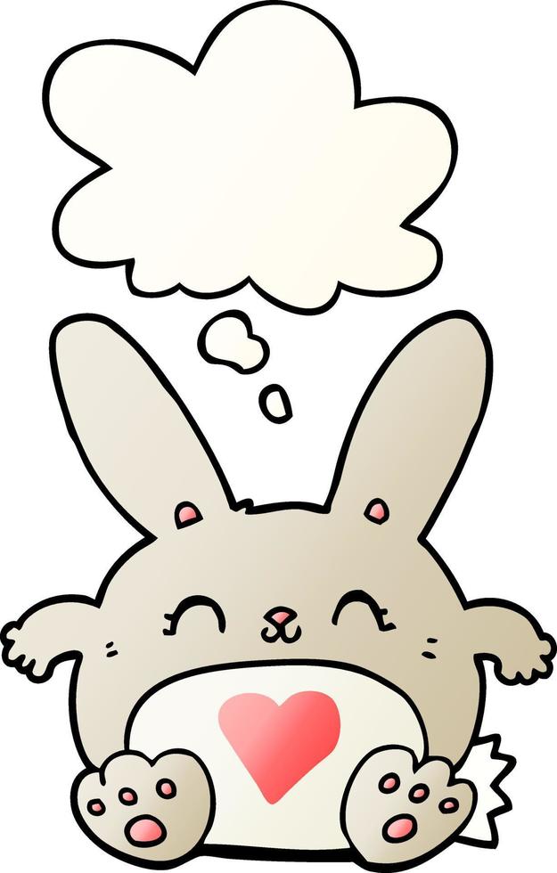 cute cartoon rabbit with love heart and thought bubble in smooth gradient style vector