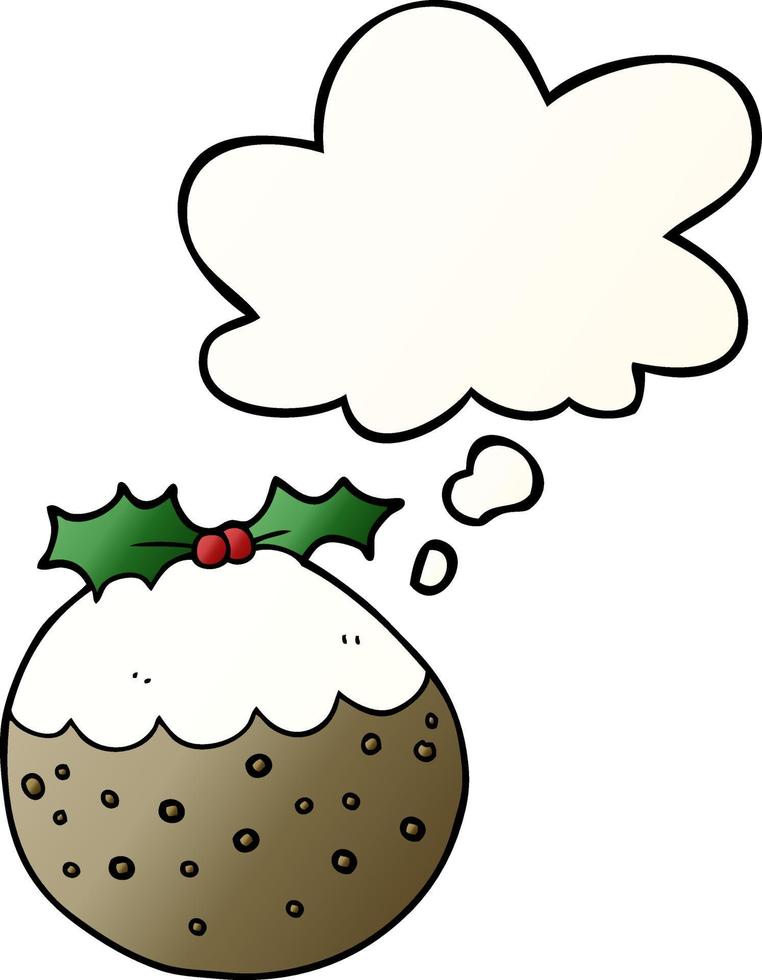 cartoon christmas pudding and thought bubble in smooth gradient style vector
