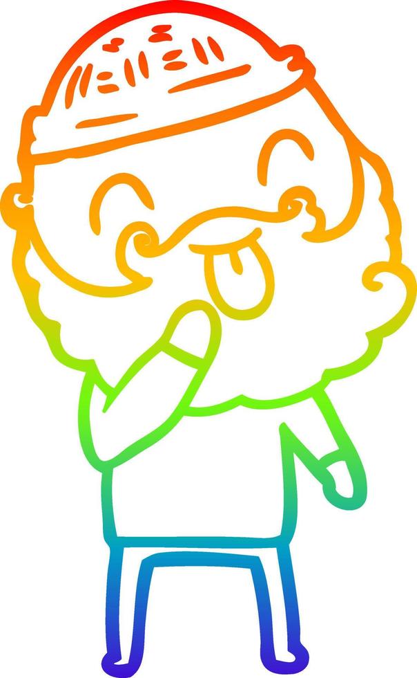 rainbow gradient line drawing man with beard sticking out tongue vector