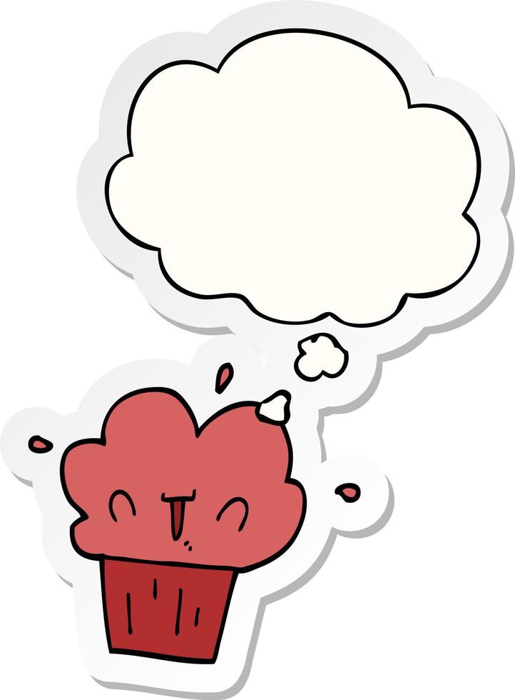 cartoon cupcake and thought bubble as a printed sticker vector