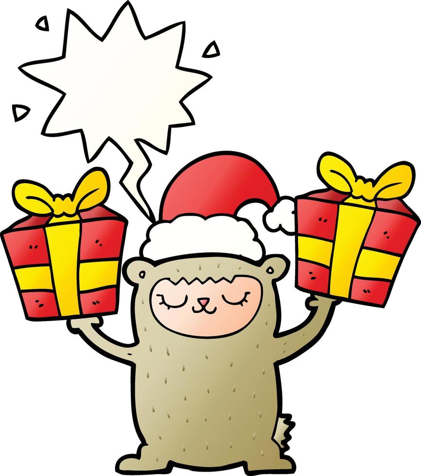 cartoon christmas bear and speech bubble in smooth gradient style vector