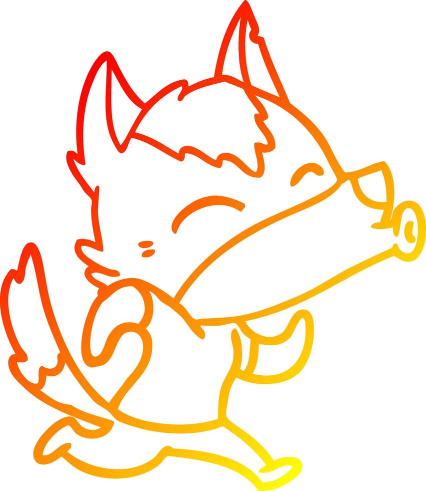 warm gradient line drawing howling cartoon wolf wearing clothes vector