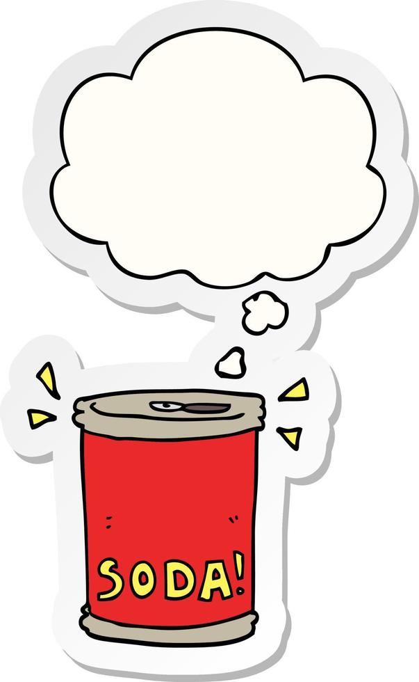 cartoon soda can and thought bubble as a printed sticker vector