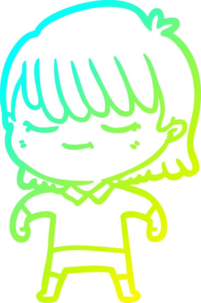 cold gradient line drawing cartoon woman vector