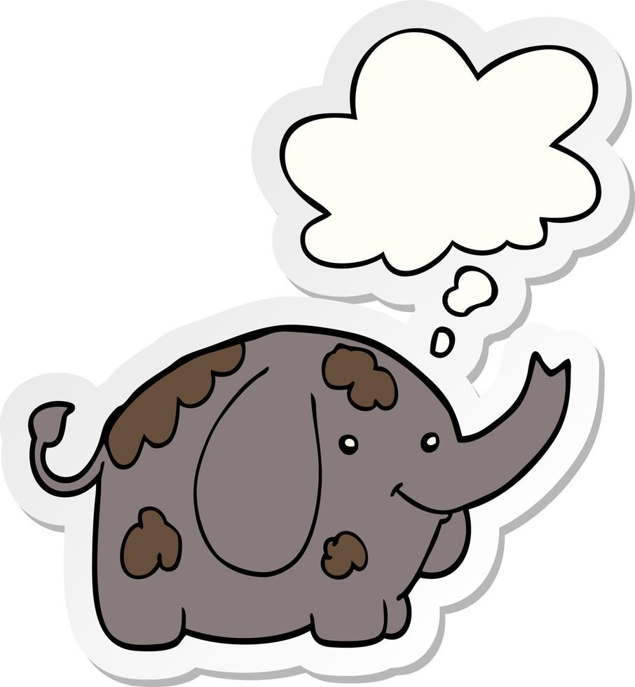 cartoon elephant and thought bubble as a printed sticker vector