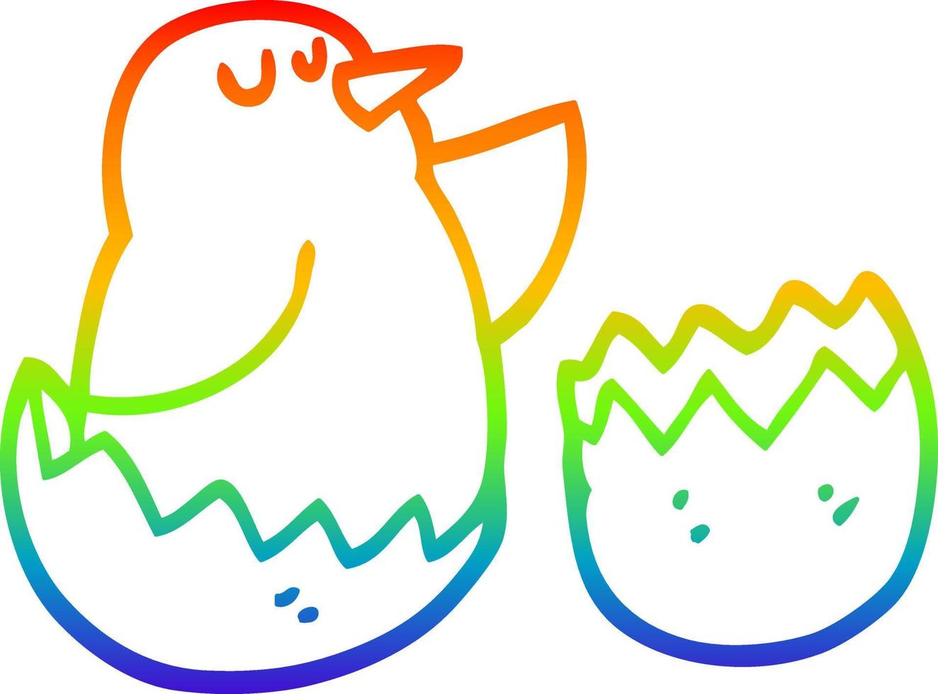 dibujo de línea de gradiente de arco iris pájaro de eclosión de dibujos animados vector