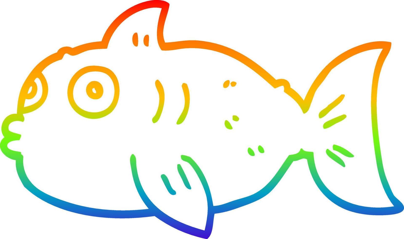 rainbow gradient line drawing cartoon surprised fish vector