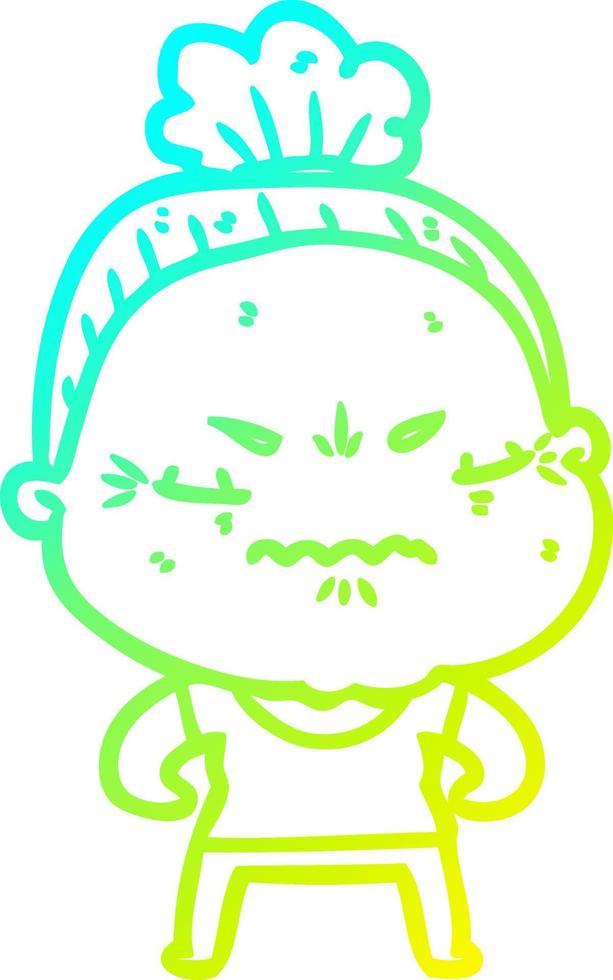 cold gradient line drawing cartoon annoyed old lady vector