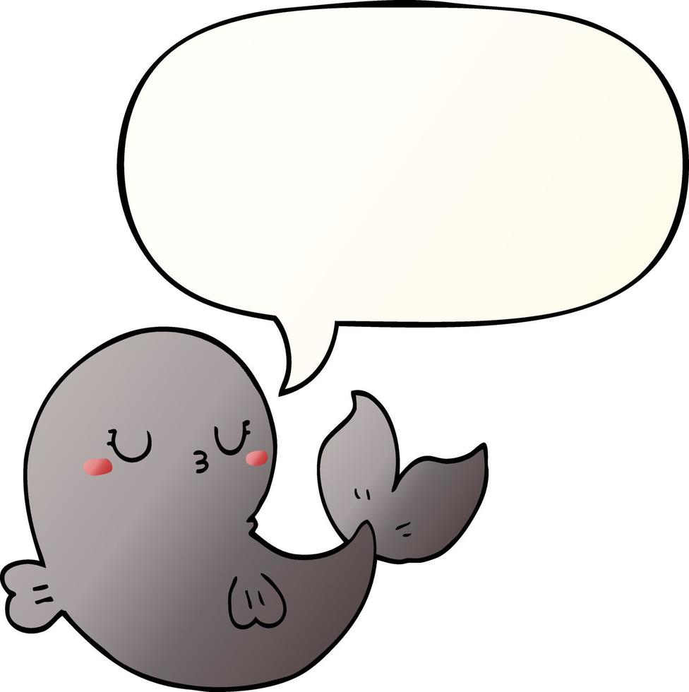 cute cartoon whale and speech bubble in smooth gradient style vector