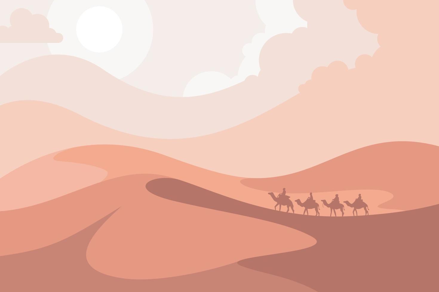 Desert and Camel Caravan vector