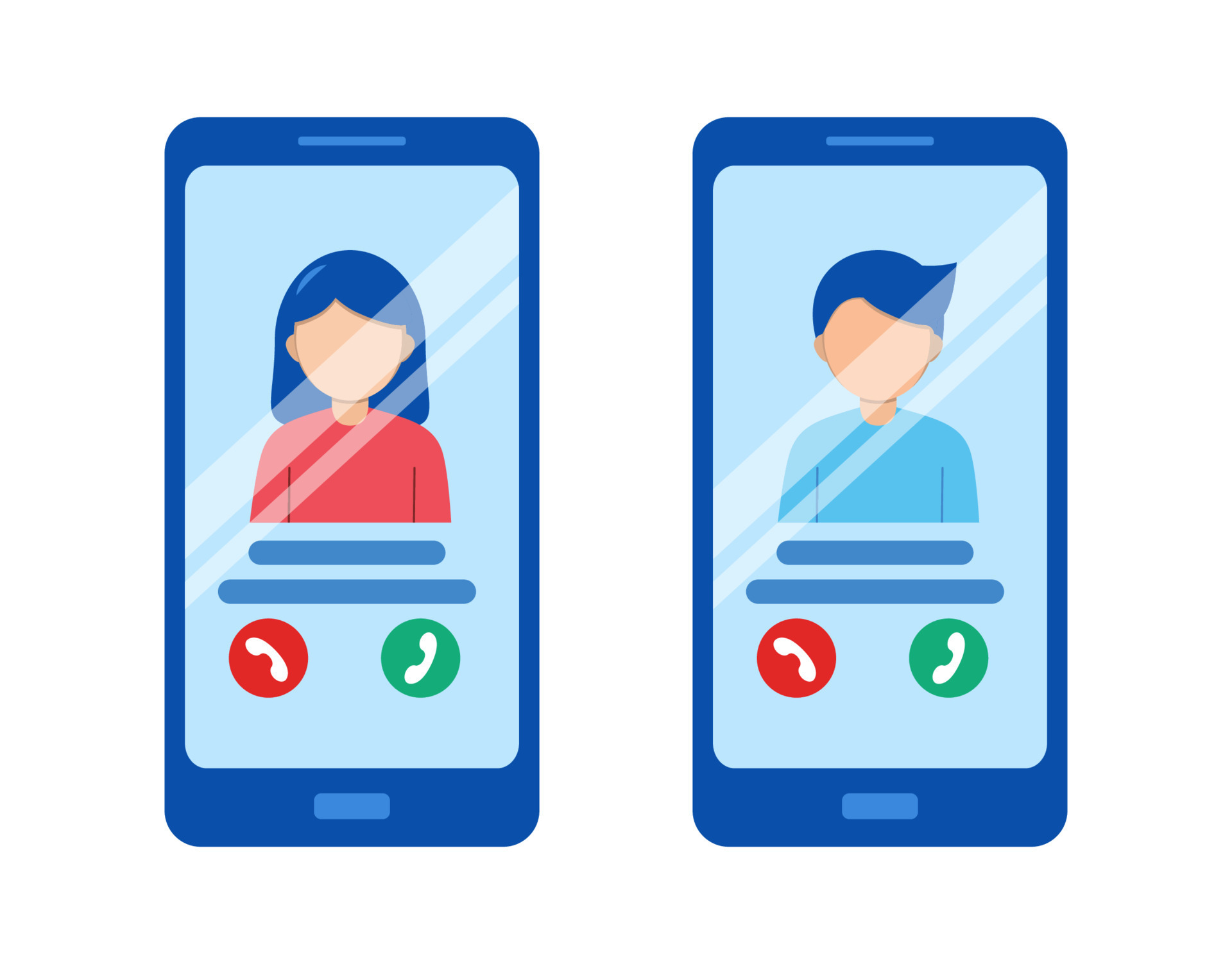 Vector mobile phone calling. Cell phone call button and avatar on the