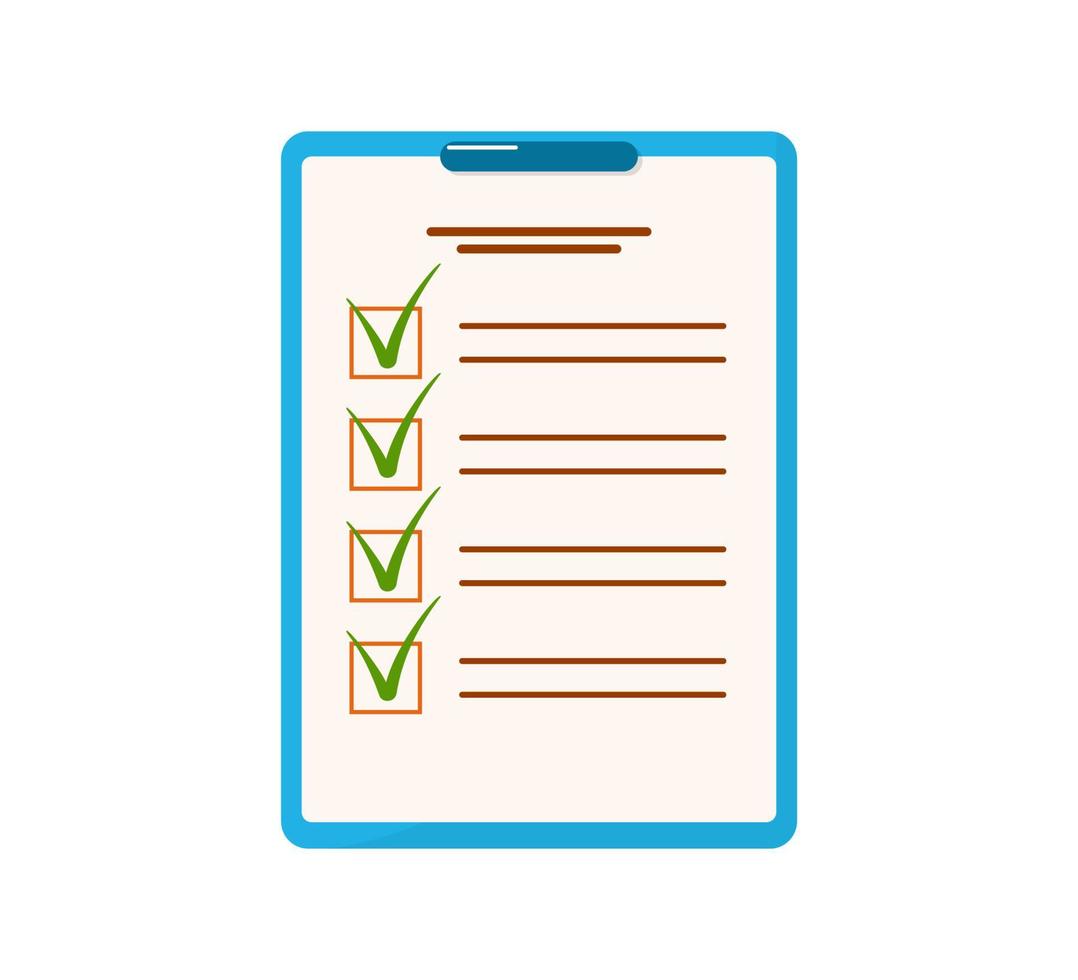 Isolated vector survey document. Task list with done marks in boxes