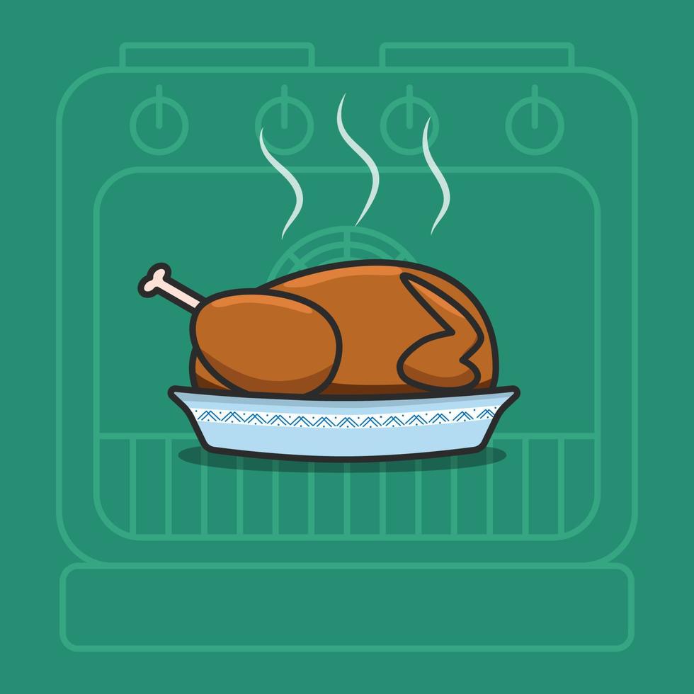 Baked turkey vector illustration for Thanksgiving Day. Cartoon picture of traditional food for Autumn holiday. Green background with oven contour 8875427 Vector Art at Vecteezy Baked turkey vector illustration for Thanksgiving Day. Cartoon picture of traditional food for Autumn holiday. Green background with oven contour 8875427 Vector Art at Vecteezy