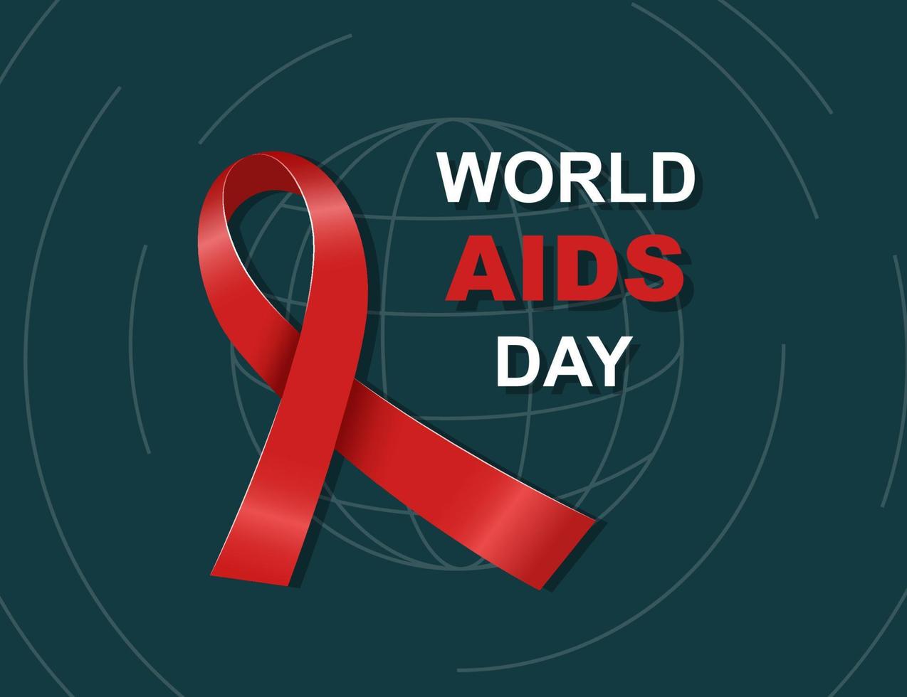 Vector aids red ribbon on the dark background. World AID's day banner with text. Red crossed ribbon in realistic style. 1 december. Stop aids.