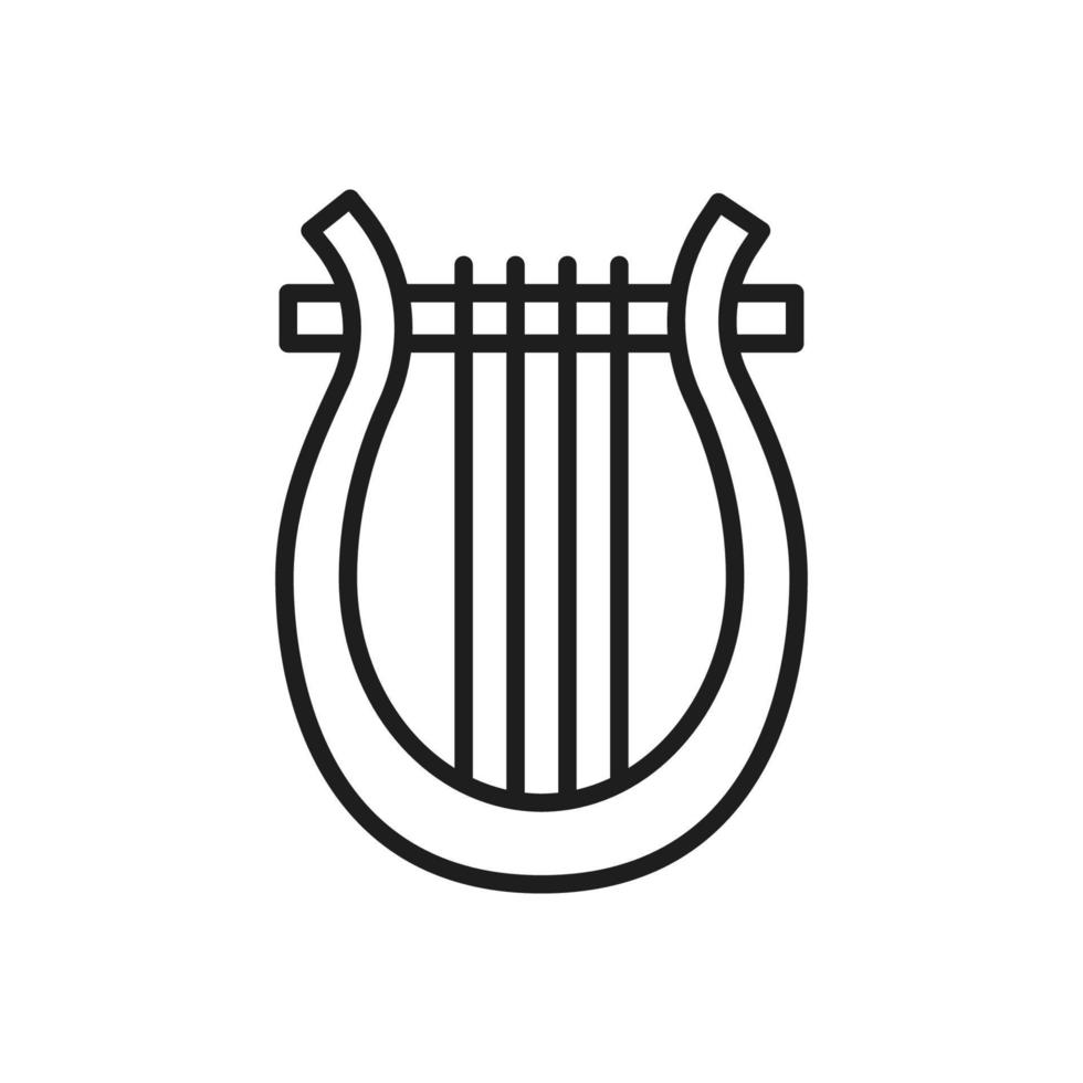 Isolated vector dark grey icon harp on the white background. Line art pictogram for game, design and illustrations