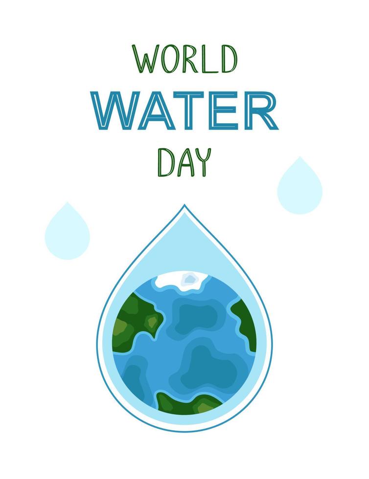 World Water Day vector banner. Planet Earth in the blue drop and text on white background