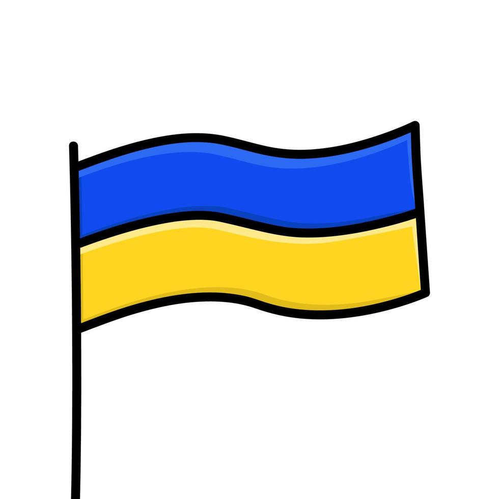 Vector Ukrainian flag in doodle style. Blue and yellow flag with black contour. Stand with Ukraine
