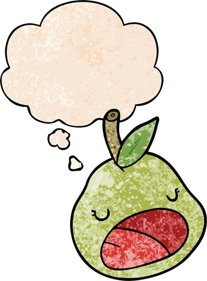 cartoon pear and thought bubble in grunge texture pattern style vector