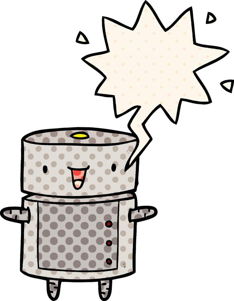 cute cartoon robot and speech bubble in comic book style vector