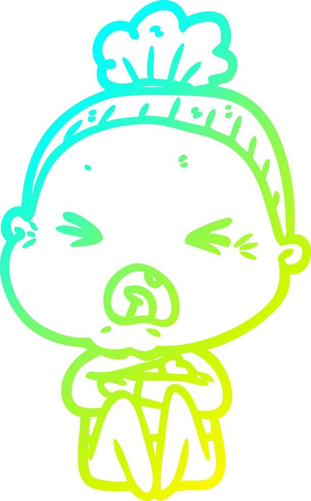 cold gradient line drawing cartoon angry old woman vector
