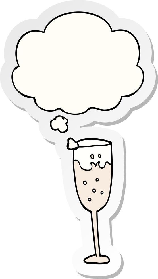 cartoon champagne glass and thought bubble as a printed sticker vector