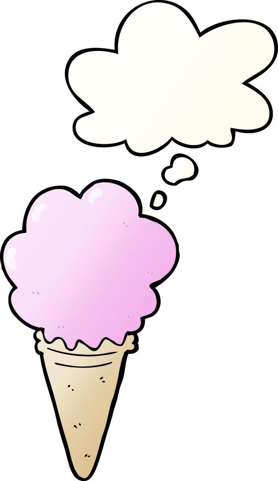 cartoon ice cream and thought bubble in smooth gradient style vector